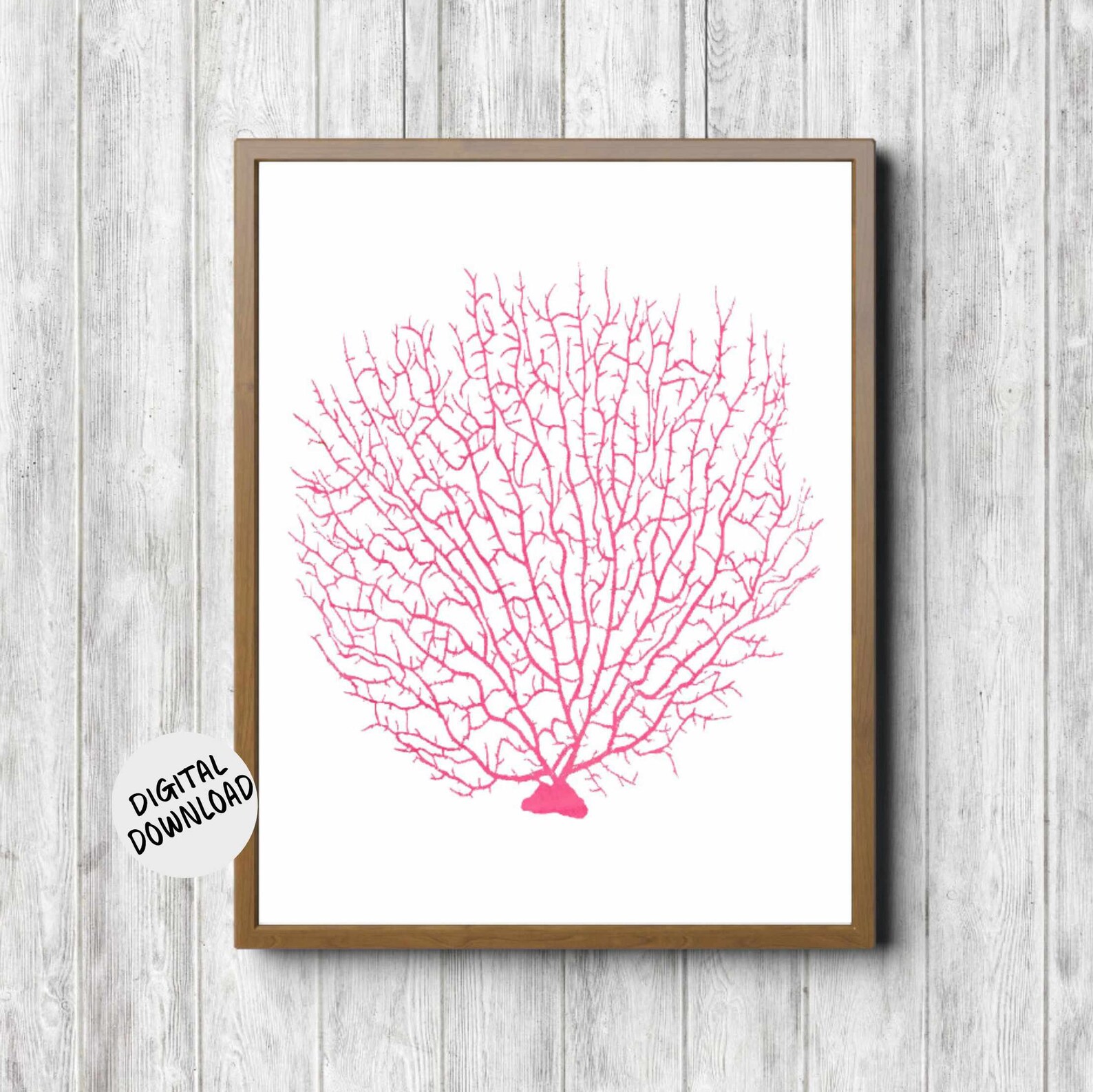 Hot Pink Sea Fan Coral Wall Decor Printable Beach Theme Etsy