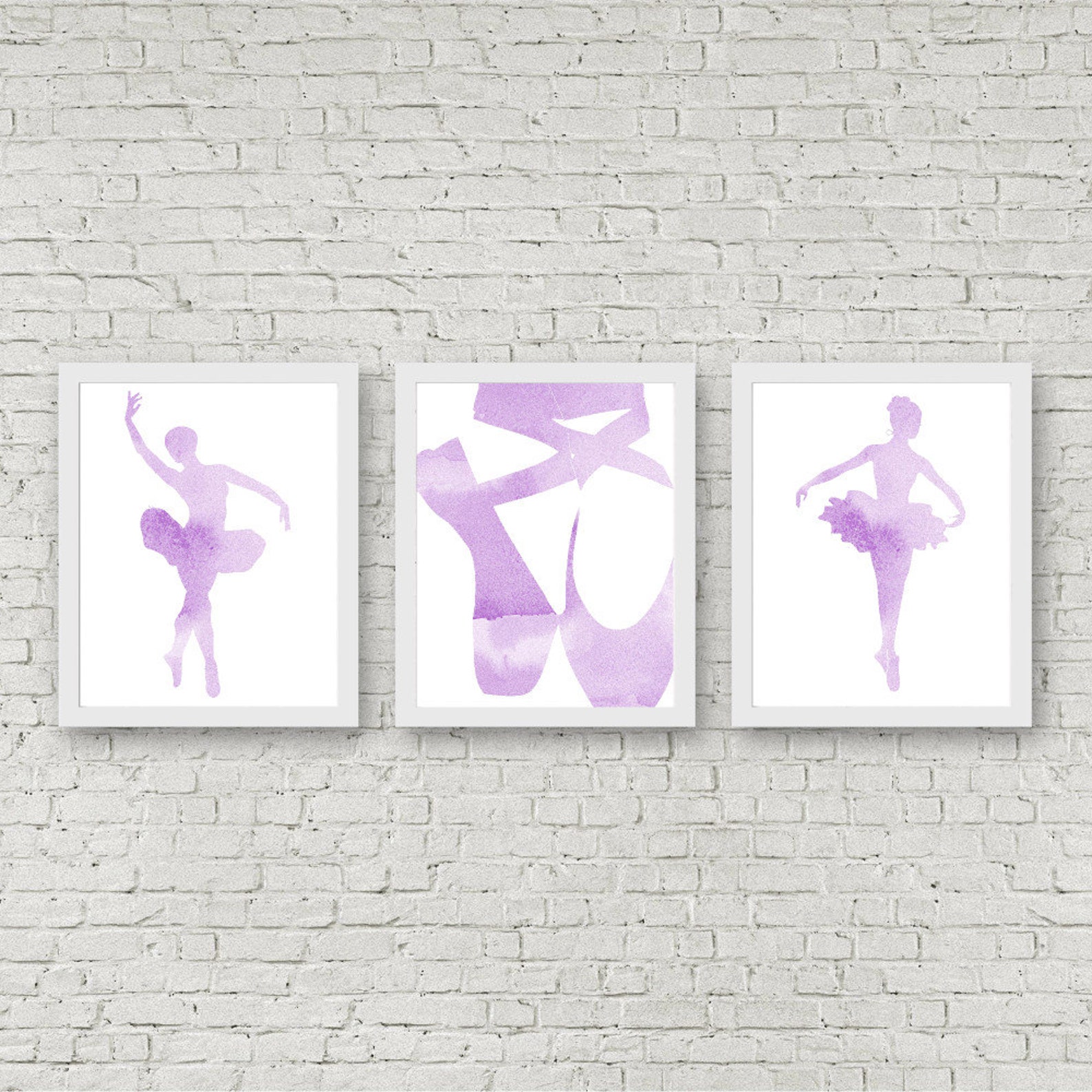 set of 3 art prints - watercolor ballet dancers wall art - ballerina nursery decor - ballet pointe shoes - lavender / purple art