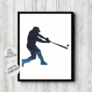Baseball Player Silhouette Boy Room / Nursery /Office Decor - Printable Teen Boy Sport Wall Art - Baseball Batter Gift