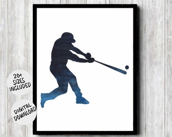 Baseball Player Silhouette Boy Room / Nursery /Office Decor - Printable Teen Boy Sport Wall Art - Baseball Batter Gift