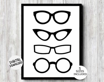 Eyeglass Printable Wall Decor - Spectacles Wall Art - Hipster Eye Glasses Optometrist / Optician Gift - Digital Artwork