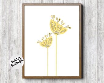 Yellow &amp; Gray Wall Decor Flower Printable Girls Room / - Etsy