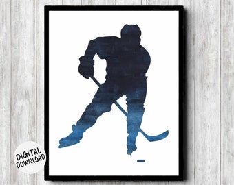 Printable Ice Hockey Wall Decor For Teen Boy Room/ Sports Bar / Office - Hockey Player Silhouette Gift