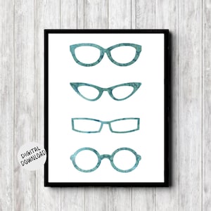 Optometrist /Optician Gift- Watercolor Eye Glasses Art Printable - Teal Wall Art - Spectacles Wall Decor -  Eyewear Poster