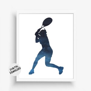 Printable Tennis Player Wall Art Gifts For Women / Girls - Watercolor Sport Silhouette - Teen Girl Room Decor
