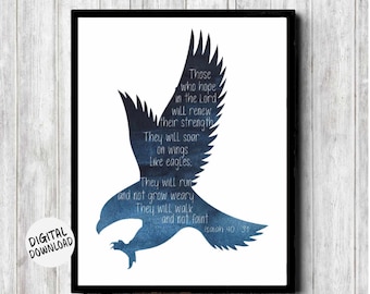 Druckbare Schrift Wandkunst - Jesaja 40: 31 - Aquarell Adler Silhouette Druck - Flügel wie Adler Bibel Vers Poster - Christliches Geschenk