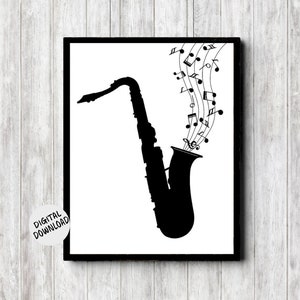 Instant Download - Tenor Saxophone Wall Art Print - Music Notes Poster - Brass Instrument Art - Music Teacher gift - Office Art Decor
