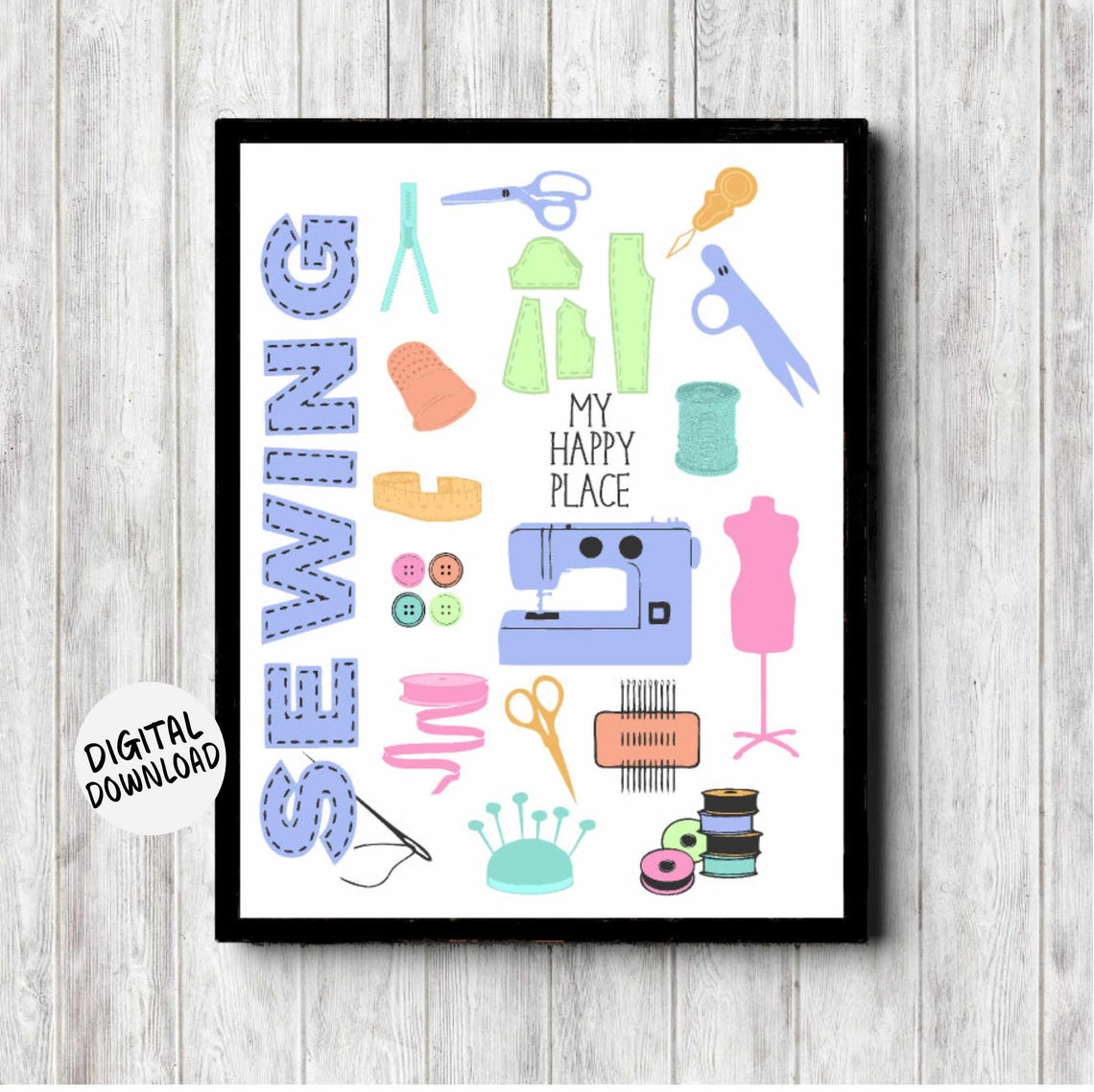 Sewing Quote Printable Poster My Happy Place Sign Sewing - Etsy