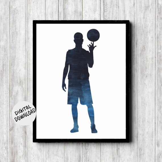 Basketball Player Silhouette Decor - Printable Athlete Poster - Teen Boy Sports Wall Art - Basketball Nursery Print