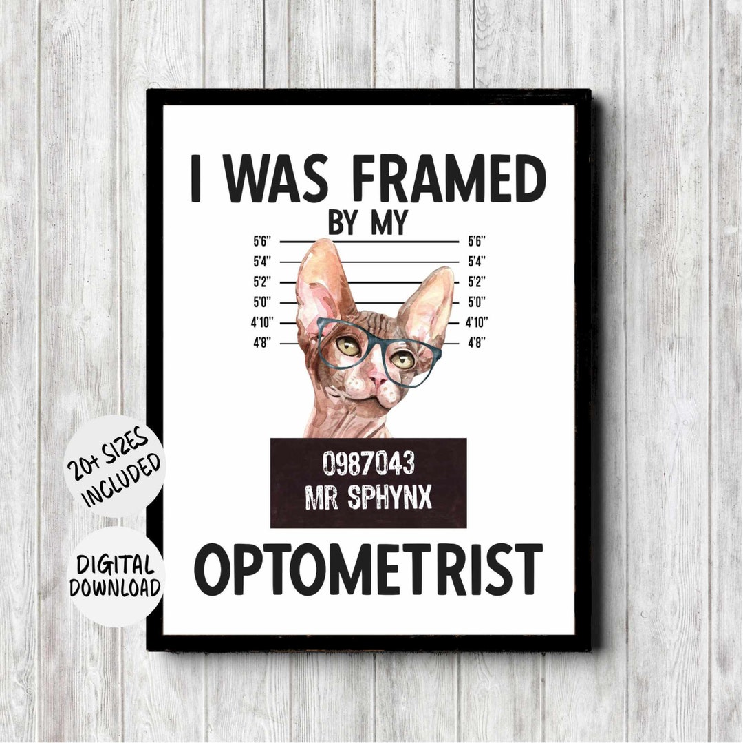 Sphynx Cat Mugshot Print - Cat Wearing Eyeglasses Optometry Office Wall ...