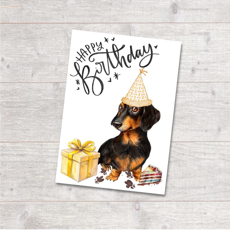 Cute Printable Dachshund Birthday Card From Dog, Watercolor Sausage Dog ...
