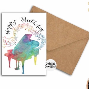 Birthday Card For Pianist /Musician /Music Lover - Printable Piano & Music Notes Card - Birthday Wishes - Music Teacher Gift