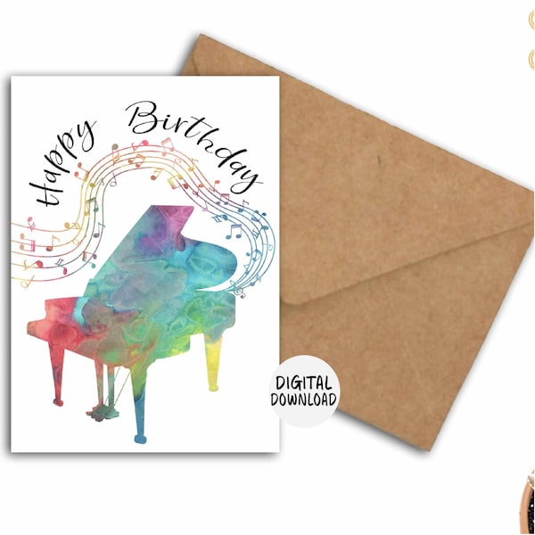 Birthday Card For Pianist /Musician /Music Lover - Printable Piano & Music Notes Card - Birthday Wishes - Music Teacher Gift