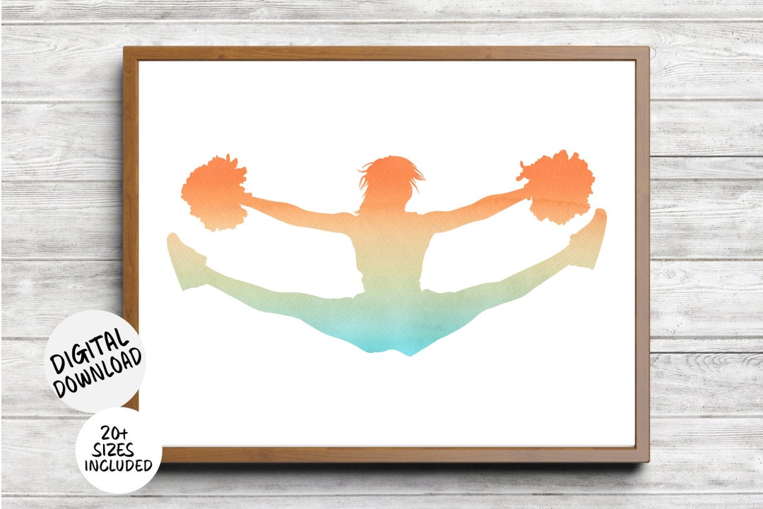 Cheerleading Teen Girl Room Decor watercolor Cheerleader Silhouette