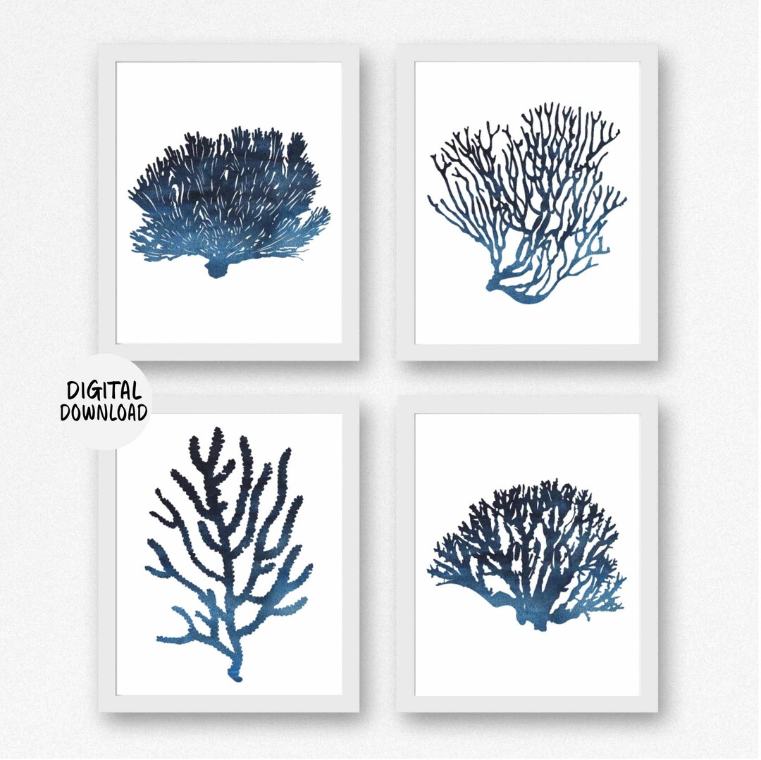 5 X 7 Set of 4 Sea Coral Art Prints Printable Ocean Life Poster