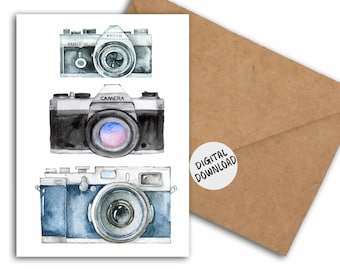 Printable Cameras Card /Gift For Photographer - Photography Blank Card 5 x 7