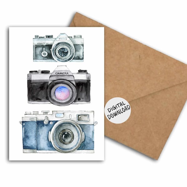 Printable Cameras Card /Gift For Photographer - Photography Blank Card 5 x 7