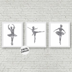 Set Of 3 Art Prints - Printable Watercolor Ballet Dancers Wall Art - Ballerina Silhouette Wall Decor - Dance Studio Art - Ballet Girls Room