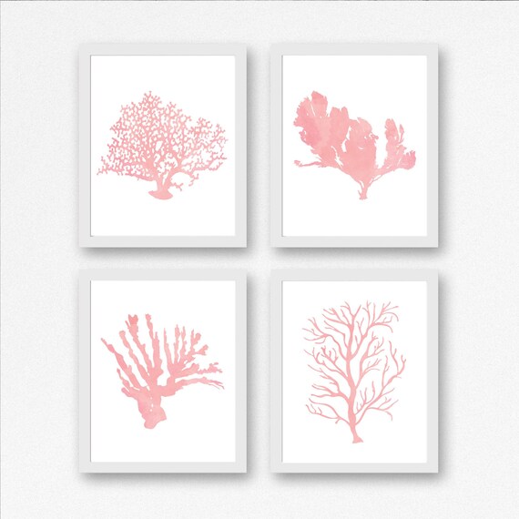 Set Of 4 Sea Life Art Prints Printable Watercolor Sea Coral | Etsy