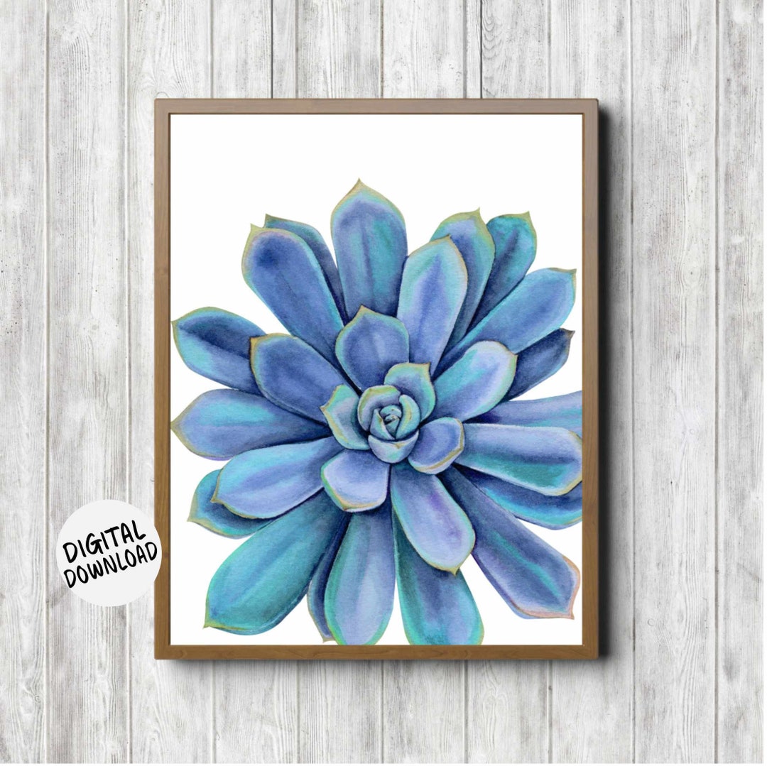 Blue Succulent Printable Nursery /office /bathroom /bedroom Wall Art ...