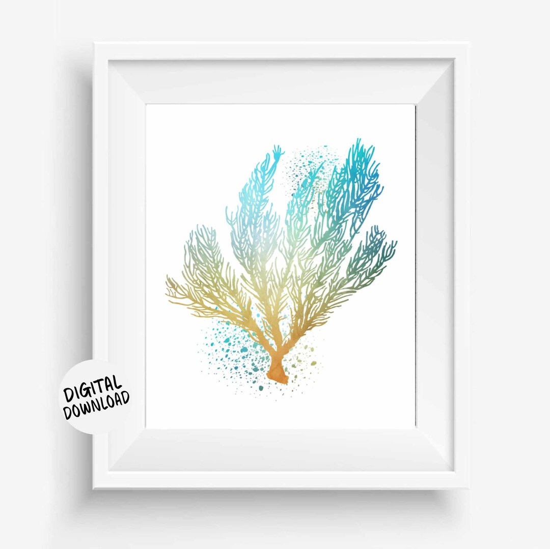 Watercolor Sealife Printable Wall Art - Sea Coral Bathroom /nursery / Office Print - Beach Theme ...