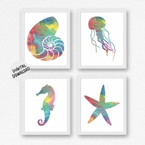 Printable 8 X 10 Set of 4 Sea Life Art Prints colorful Nursery ...