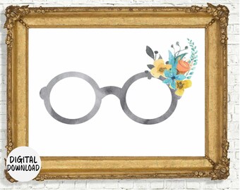 Eyeglasses Printable Wall Decor -Watercolor Eye Glasses & Flowers - Spectacles/ Eyewear Wall Art - Optometrist/ Optician