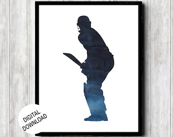 Cricket batsman silhouet afdrukbare muurkunst - sport tiener jongens kamer / kinderkamer / jongens slaapkamer decor - marineblauw 16 x 20, 11 x 14, 8 x 10, 5 x 7