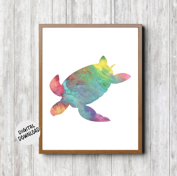 Colorful Nautical Printable Wall Art Watercolor Sea Turtle | Etsy