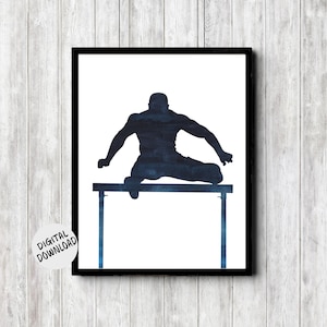 Male Hurdles Runner Printable Poster - Mens Track & Field Athletics Wall Art - Athlete Silhouette Print -Sports Decor