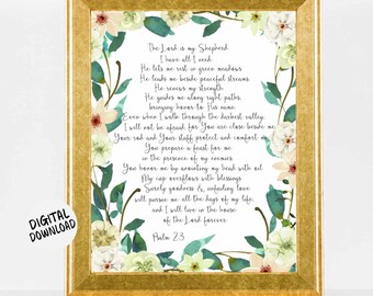 Psalm 23 Pismo Święte do wydrukowania na ścianie - Dekoracja pokoju dziecięcego / biura / biurka - Plakat z wersetem biblijnym w kolorze akwareli - Pan jest moim pasterzem - Chrześcijański
