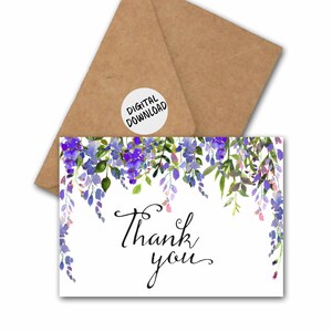 Dankeskarte mit Aquarellblumen zum Ausdrucken - Lavendel Florale Wertschätzung / Dankbarkeitskarte für Sie / Lehrer - PDF