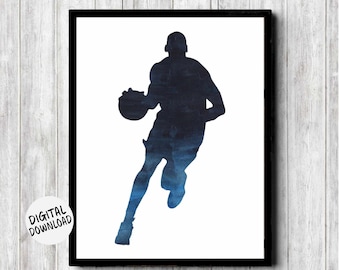 Basketball Boys / Teens Room Decor - Printable Basketball Player Silhouette Poster - Sports Office Wall Art - Gift For Men