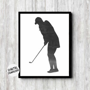 Sports Printable Wall Art - Woman Golf Player Silhouette Print - Gift For Golfer Girl / Girlfriend - Female Golfer Wall Decor