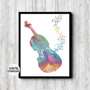 Watercolor Violin Printable Wall Art- Gift For Musician /Music Teacher /Musical Kid - Music Instrument Print - Multi Color Poster- Digital-