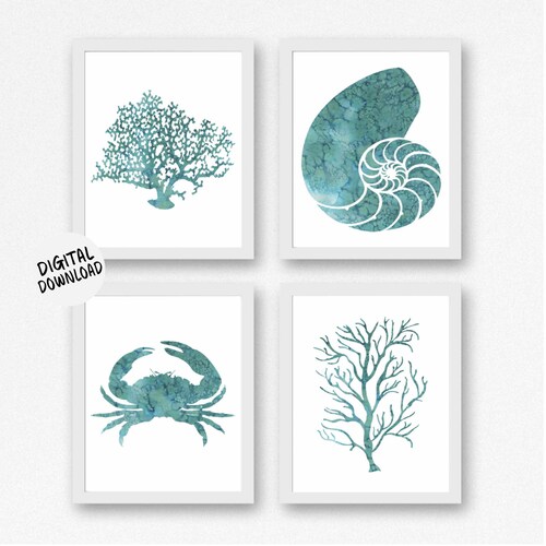 Sea Life Set of 3 Art Prints Printable Watercolor Nautilus / - Etsy