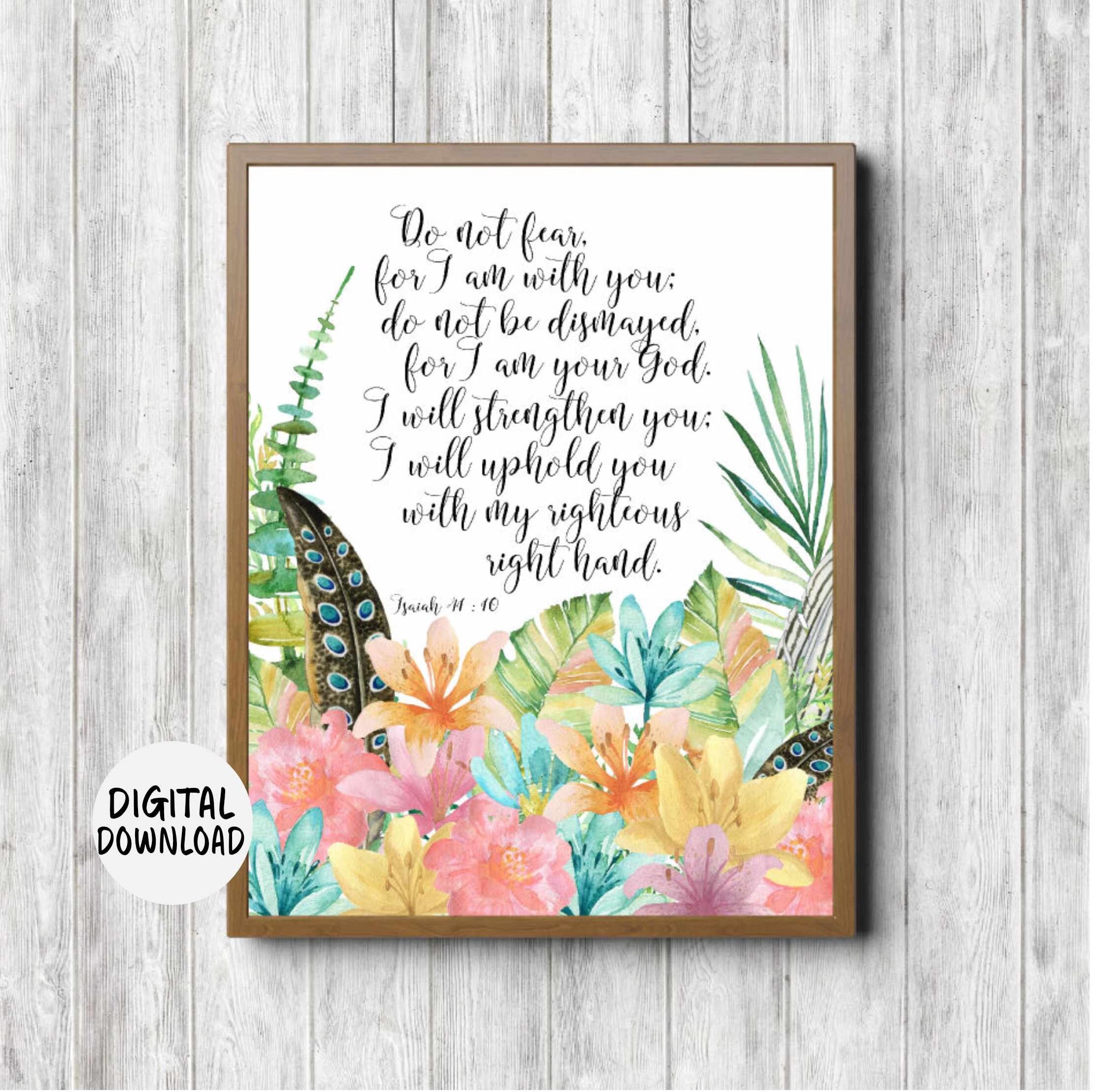 Isaiah 41:10 With Floral Watercolour Border Wall Art Print