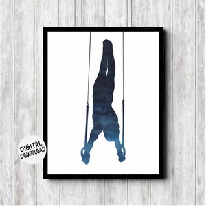 Mens Gymnastics Printable Wall Art - Male Gymnast On Still Rings Print - Dorm / Teen Boy / Nursery Decor
