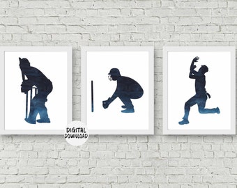 8 x 10 Printable Set Of 3 Cricket Wall Art - Watercolor Bowler /Wicket Keeper / Batsman - Sports Boys Room Poster
