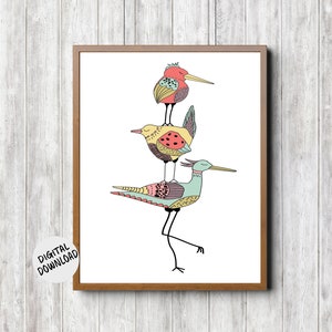 Three Birds Printable Wall Art - Nursery / Kids Room Decor- Colorful Wall Art - Quirky Bird Print - Decor Poster - Digital Download