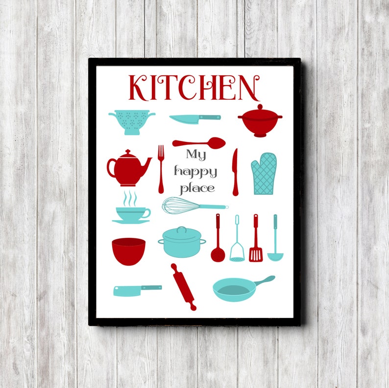My Happy Place Printable Kitchen Quote Sign Red