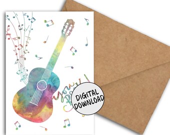 You Rock Printable Card With An Acoustic Guitar and Music Notes For Guitarist |Musician |Teacher |Student - Congratulations Card