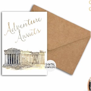 Athènes, Grèce, aventure vous attend carte de départ/remise des diplômes imprimable - monument de l'Acropole