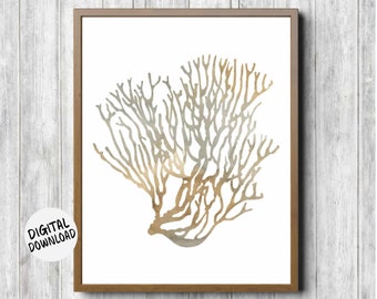 Instant Download - Rustic Sea Fan Coral Nursery/ Office/ Bathroom Wall Art - Sealife Print - Beach Theme Decor