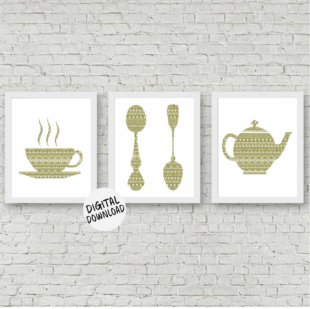 Printable Kitchen Wall Art - Set of 3 Art Prints - Teacup/ Spoons ...