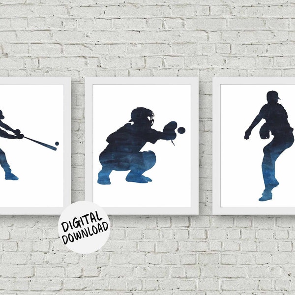 16 x 20 druckbare Baseball Wand Kunst Set - Sport Teenager Junge Raum Dekor - Geschenk für ihn / Mann - marine blau