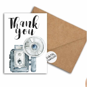 Carte de remerciement pour photographe - appareil photo vintage aquarelle - remerciement / carte de gratitude - téléchargement immédiat - carte imprimable 5 x 7
