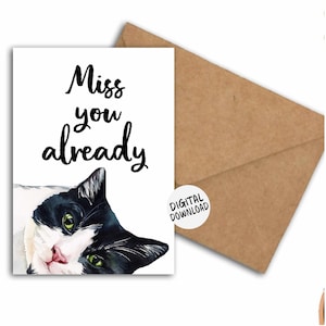 Tu me manques déjà carte imprimable avec chat aquarelle - Going Away / carte d'adieu pour amoureux des chats / propriétaire - DIY