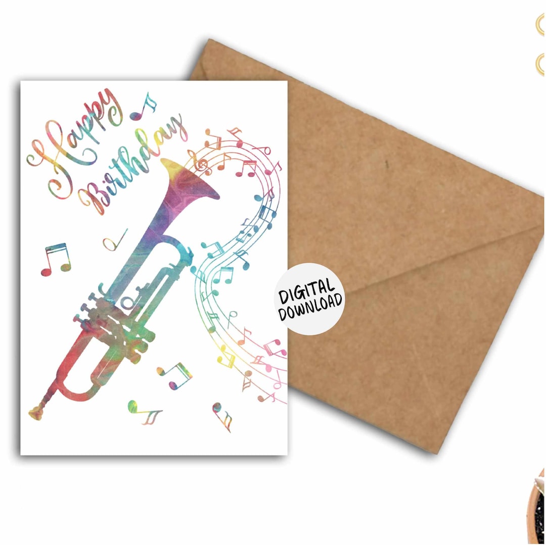 Trumpet Happy Birthday Card for Musician / Music Lover /teacher