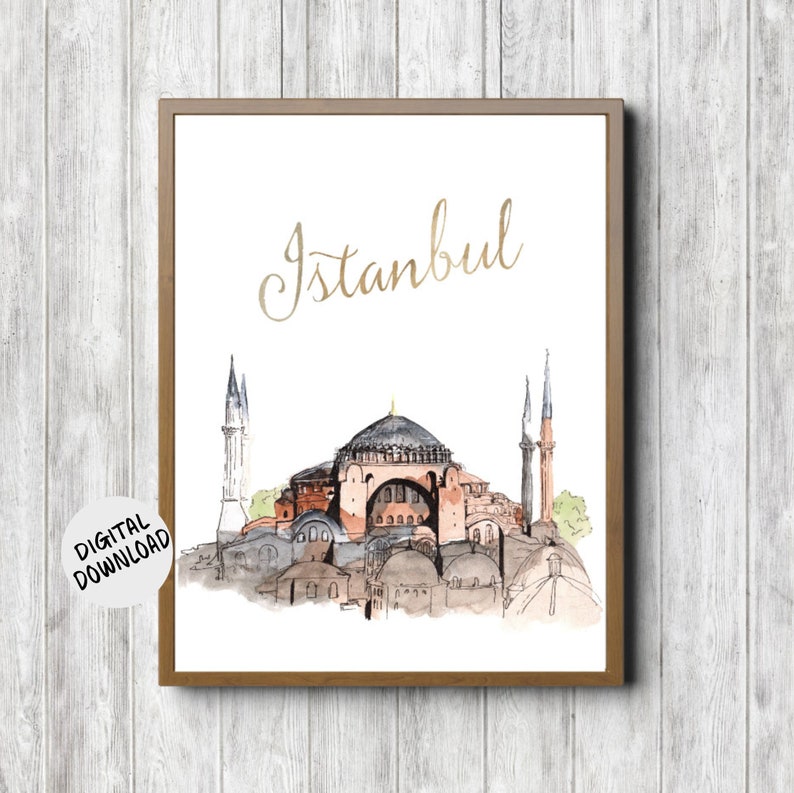 Watercolor Hagia Sophia Museum Printable Wall Art Istanbul Etsy